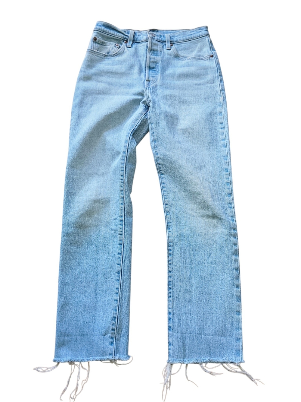 Levi's Women's Blue Denim Jeans Raw Hem Straight Leg Size W27 L32 (S51077)
